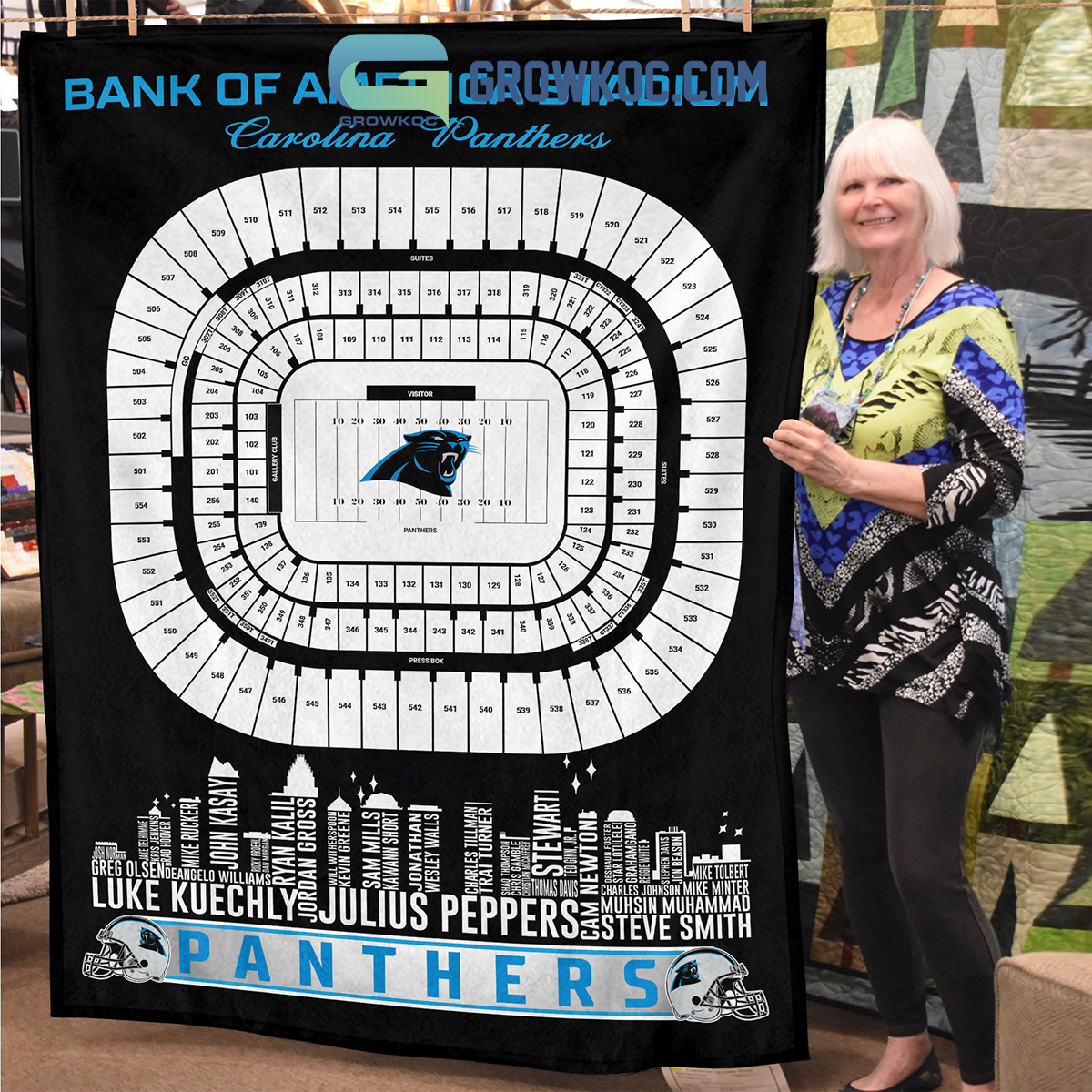 Carolina Panthers Bank of America Stadium Legends Fleece Blanket Quilt - Image 4