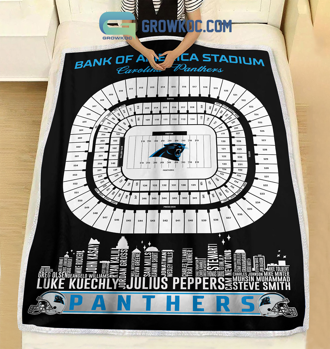 Carolina Panthers Bank of America Stadium Legends Fleece Blanket Quilt - Image 3