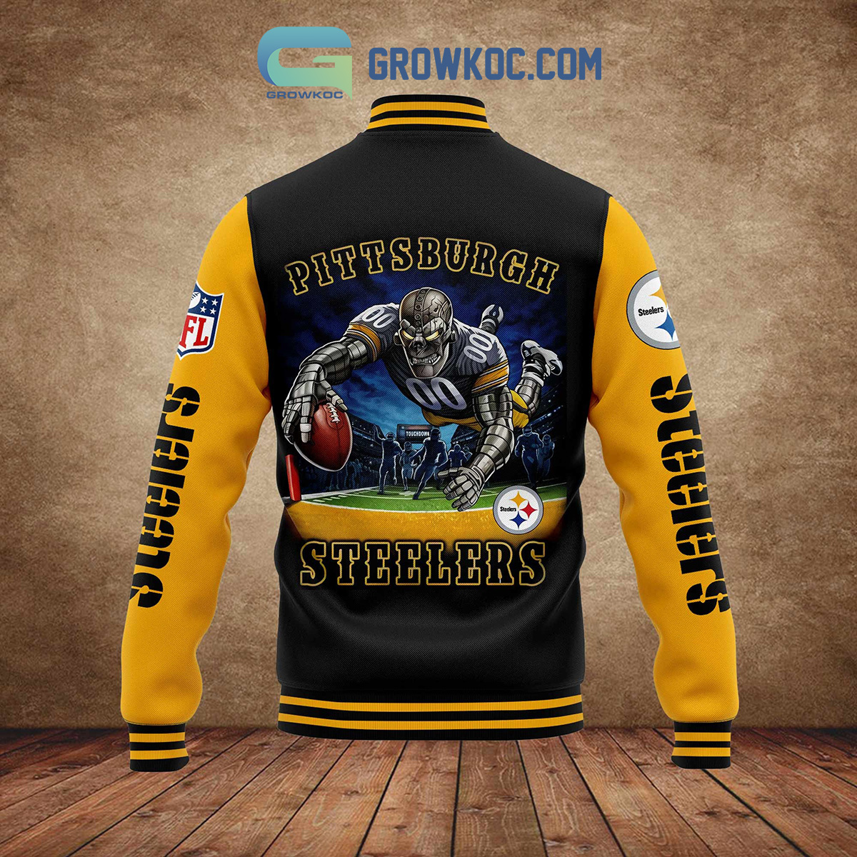 Pittsburgh Steelers Football Fan Personalized Baseball Jacket - Image 3